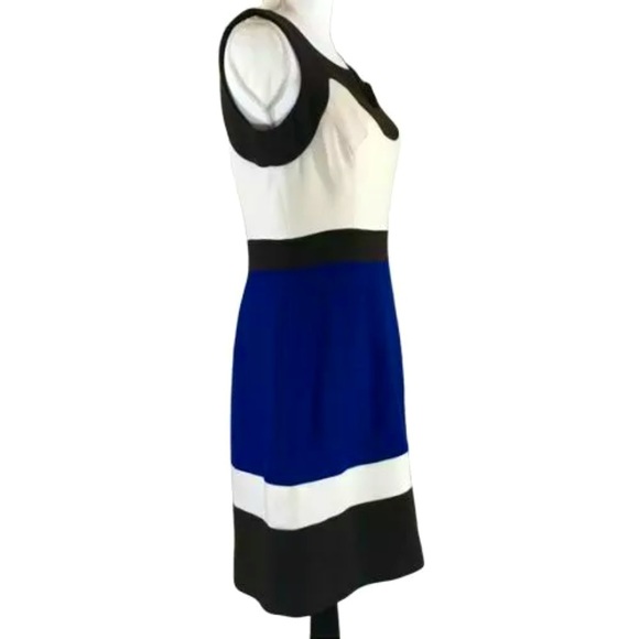$375 MILLY Colorblock Imara Dress, Ivory, Blue, & Brown size 12 NWT - Picture 4 of 7